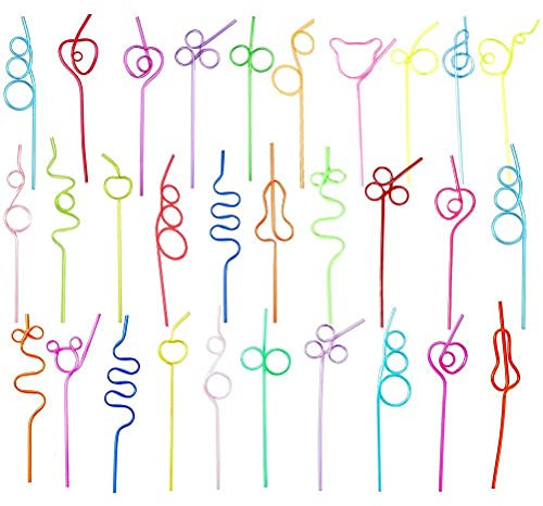 Hidyliu Pajitas Reutilizables 30 Pajitas Locas Divertidas Pajitas Reutilizables Coloridas Pajitas de Plástico para Niños Pajitas Reutilizables Pajitas Temáticas Lindas para(30 Modelos Diferentes)
