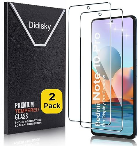 Didisky 2-Unidades Cristal Templado Protector de Pantalla para Xiaomi Redmi Note 10 Pro, Note 10 Pro Max 4G, Antihuellas, Sin Burbujas, Fácil de Limpiar, 9H Dureza