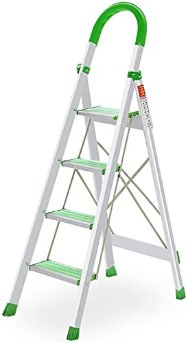 KEppd Échelles,Échelle À 4 Marches en Aluminium avec Mains Courantes Vertes, Escabeaux Pliés Portables Escabeau Antidérapant avec Coussinets pour Couper Les Feuilles,44 * 80 * 150Cm (44