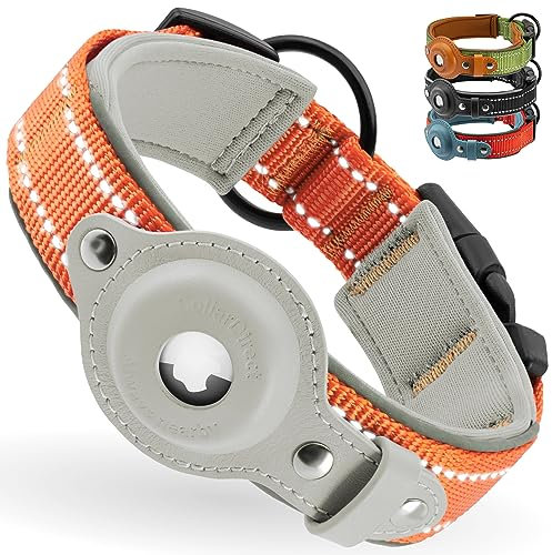 Airtag Hundehalsband, CollarDirect, reflektierendes Hundehalsband für Apple Air Tag für große, mittlere und kleine Hunde, Orange, Größe L (42-51 cm)