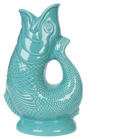 Gurgly Iconic Kingfisher Glug Jug Large 28cm 1.4L – Fish Water Jug, Decorative Fish Vase, Ornament, Carafe (Aqua)