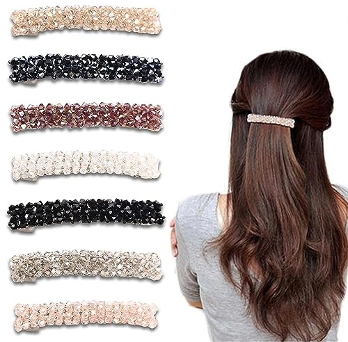 7 Pièces barettes cheveux femme, Rectangle Pince à Cheveux Barrettes Clip Français, Automatique barrette cheveux, Pinces à Cheveu Barrette Diamant Femme Filles Barrette, Grandes Barrettes
