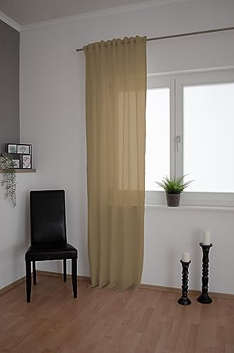 Homing Leinengardine einfarbig Caramel | Leinenmuster modern | Wohnzimmer Esszimmer Schlafzimmer | Leinenvorhang(1Stück) 245 x 140 cm(HxB)
