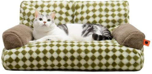 MEWOOFUN groß Katzenbett kleines Hundesofa Flauschig und waschbar Katzensofa Hundebett für Katzen, weich Katzenbett katzencouch mit Rutschfester Unterseite, Grün 66x48cm