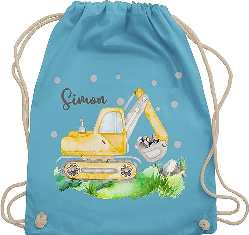 Turnbeutel Rucksack - Bagger I Baggerfahrer Geschenk - Unisize - Hellblau - beutel kita name personalisierter sportbeutel für kindergartenkinder jungen baufahrzeug fahrzeug stoffrucksack