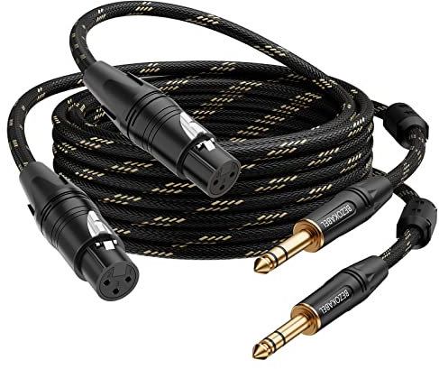 BEZOKABLE - Cavo da XLR femmina a 1/4 da XLR femmina a 6,35 mm, confezione da 2 pezzi, cavo bilanciato da TRS a XLR da 6,35 mm, cavo bilanciato da quarto di pollice a XLR