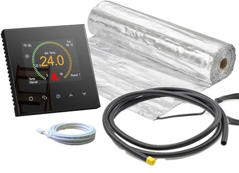 Komplett-Set Alu-Heizmatte AluPro für Laminat/Klickvinyl 140 W/m² mit Thermostat RT-70 Wlan Tuya schwarz (2 m² - 0,5 x 4 m)