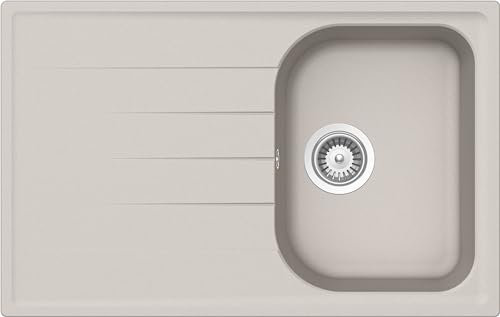 SCHOCK | Fregadero de cocina Lithos D100S 1 bañera Small con escurridor, bañera reversible, material Cristalite®, color New Alumina, 790 x 500 mm
