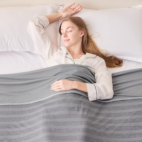 EMME Kühldecke Kühlende Decke, Arc-Chill Q-Max>0,4, 274 x228 cm, 2 in 1 Doppelseitige Dünne Sommerdecke, Leicht Atmungsaktiv Tagesdecken, Sofa Decken,Bettüberwurf Groß Kuscheldecke,Grau Gestreift