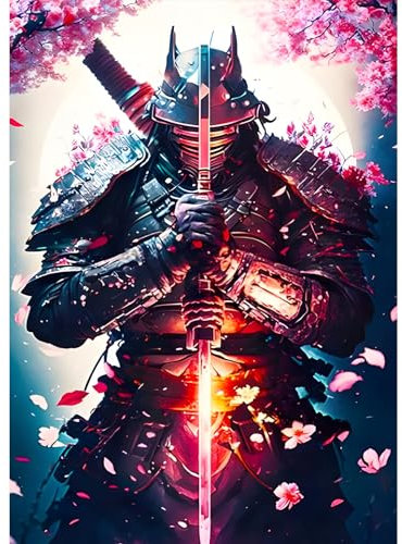 DPHERO DIY Samurai Diamant Painting Bilder für Erwachsene Anfänger,5D Ninja Diamond Painting Set,DIY Strass Bilder Blumen Diamant Kunst Kits,Runde Steine Diamant Painting für Zuhause Dekor 30x40 cm