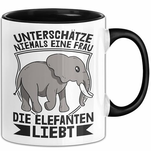Elefant Tasse Geschenk Für Elefanten-Liebhaber Geschenkidee Unterschätze Niemals Eine Frau Die Elefanten Liebt (Schwarz)