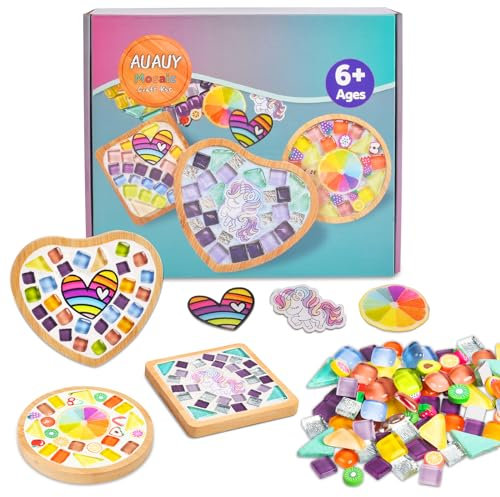 AUAUY 3 Stück Mosaik Bastelset Untersetzer, Mosaiksteine Untersetzer Set, Dekorative Untersetzer Mit Glasfliesen, Porzellan-Mosaik Kreatives DIY-Mosaik-Kunst- und Bastelset für Kinder und Erwachsene