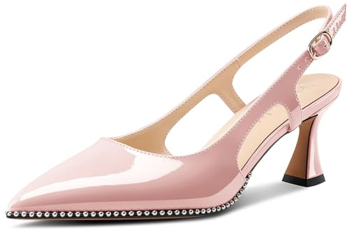 NobleOnly Femmes Fermé Pointu Bout Mi Kitten Talon Heel Slingback Escarpins Boucle Dress Décontracté Slip-on Chaussures 6.5 CM Heels Rose Pâle 41 EU