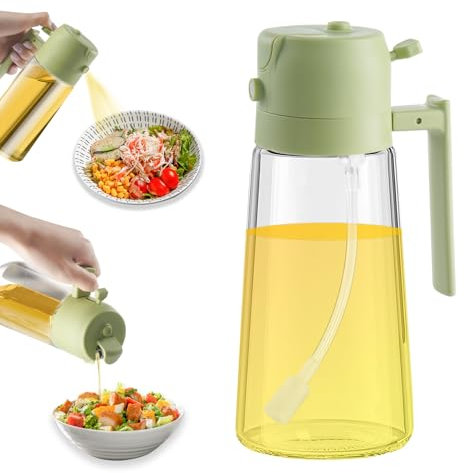 Newvenper 2 in 1 Olivenölspender und Ölzerstäuber Premium-Glasölflasche, tropffreier Auslauf Ölzerstäuber für Kochen, Küche, Salat, Grillen Grau 470ML