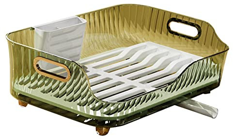 Pssopp Égouttoir à Vaisselle en Plastique avec Design Visuel, Stockage de Grande capacité, Drain Creux, Rangement de Séparation pour Baguettes et Bols (Vert translucide)