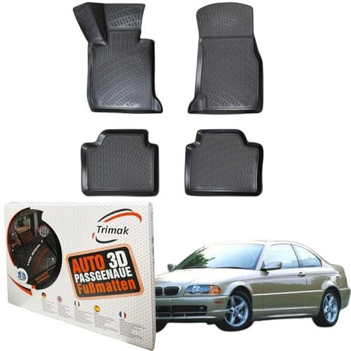 Trimak Passgenau 3D Fussmatten Auto Kompatibel mit BMW 3er E36 1990-2000 Auto Zubehör 1. und 2. Reihe Gummimatten Autos TPE Allwetter Geruchlos rutschfest Schwarz