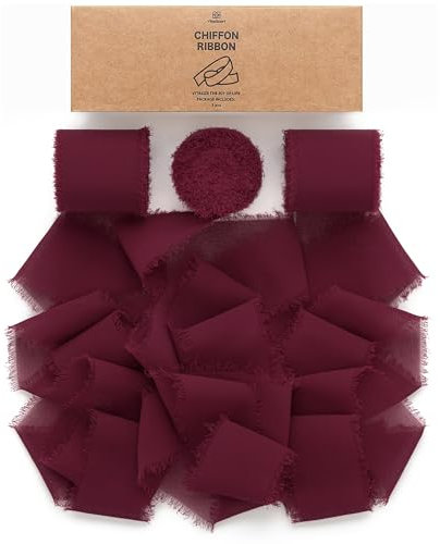 Vitalizart Schleifenband Burgunderrot, 3,8 cm x 19,2 m Geschenkband Breit Hochzeit Chiffonband Stoffband, Bänder-Set für Hochzeitseinladungen, Brautsträuße, Geschenke, Verpackungen, DIY-Kunsthandwerk