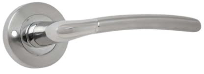 VIBE iOS Push Button Privacy Lever on Rose Door Handle in a Satin and Polished Chrome Dual Finish