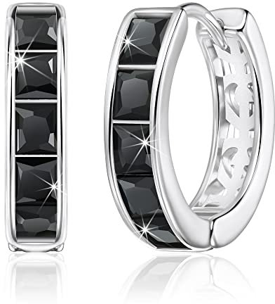 Linawe Mini Kleine Creolen Schwarz Damen, Ohrringe Silber Schmuck, Helix piercings Piercing Ring Ohrhänger Jewelry, Weißgold Damenohrringe Conch Ring, Hypoallergene Ohringe