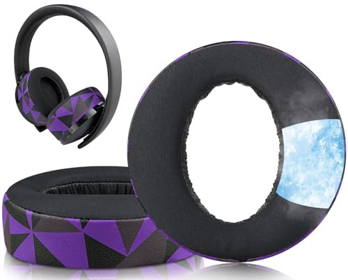 SOULWIT Cooling-Gel Replacement Earpads for Sony New Gold Wireless PlayStation PS4 (2018 Version) Headset, Ear Pads Cushions with High-Density Foam (Purple Black)