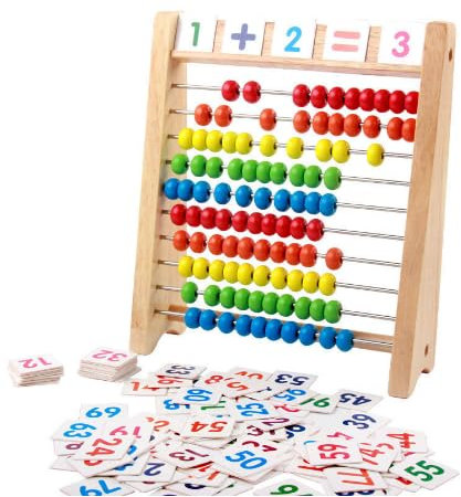 TNOMSNO Boulier Règle à Calcul, Boulier Enfant Abaque Enfant Bois, Cadre de Comptage avec 100 Baguettes de Comptage Boulier pour Apprendre à Compter