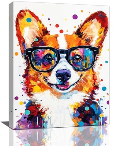 Banksy Corgi Wandkunst, Hundebilder, lustiger Hund, Leinwand, Wanddekoration, Hunde, Gemälde, Zuhause, moderne Kunstwerke, Dekorationen, gerahmt für Küche, Wohnzimmer, Schlafzimmer, Badezimmer, Büro,