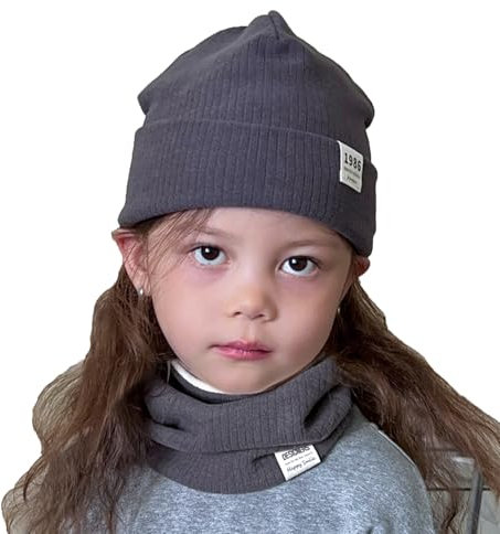 Richaa Herbst Kinder Mütze & Loop Schal Set Mode Frühling Baumwolle Beanie Halstuch Mädchen Jungen