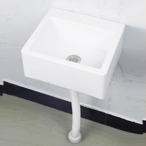 Lavabo de Pared,33.5x29x13cm(WxDxH),Fregadero Diseño Minimalista,rectángulos plástico Lavabo para WC, baños, guardarropas, inodoro, cocina(Blanco) (B)