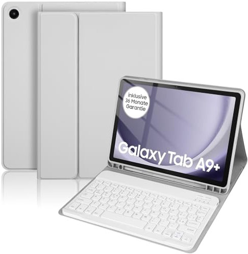 Custodia con Tastiera per Samsung Galaxy Tab A9+ 11 Pollici 2023 – Tastiera Bluetooth Rimovibile Layout Italiano QWERTY, Copertura PU Antimacchia con Supporto S Pen– Modelli SM-X210/X216/X218 (Grigio)