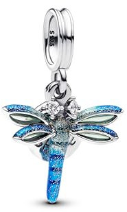 PANDORA Moments Libelle Doppelter Charm-Anhänger aus Sterling Silber mit Zirkonia, Kompatibel Moments und ME Armbänder, 793745C01