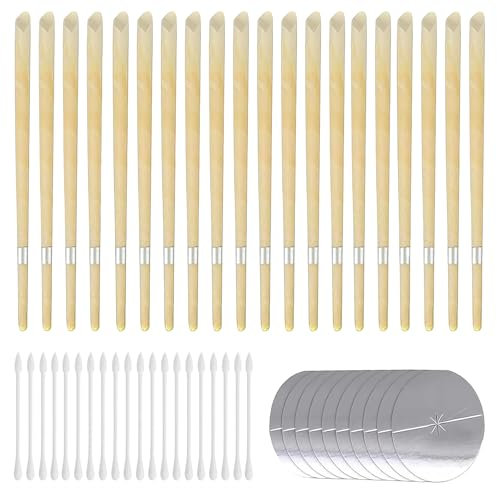 AMSNINK 50 Stück Ohrkerzen Set, 20 Ohrenkerzen Mit 10 Schutzscheiben + 20 Wattestäbchen, Ohrenkerzen Zur Reinigung Ohrenschmalz, Ohrkerzen Zur Reinigung, Ohrenschmalz entferner kerzen