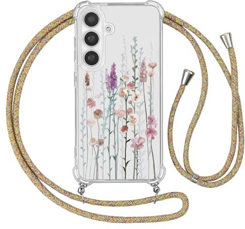 Ciciber Ttusy Handykette Hülle für Samsung Galaxy S24 mit Band, Durchsichtig Muster Blumen Case Weiches Silikon Schutzhülle mit Kordel zum Umhängen Necklace HandyHülle für Samsung S24, 02