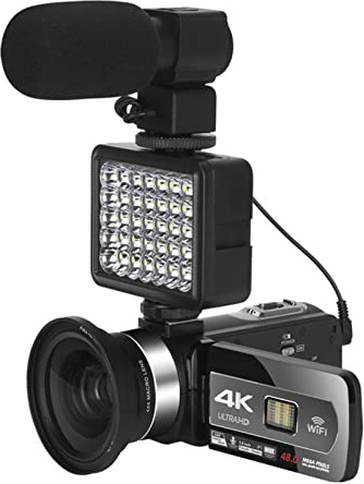 Cámara de vídeo Videocámara Video Vlogging Camcorder Auto Focus 4 8MP Cámara de vlogging de zoom digital webcam con 2.4g control remoto inalámbrico Cámara de vlogueo multifuncional(64G SD Card,AF6-Mic