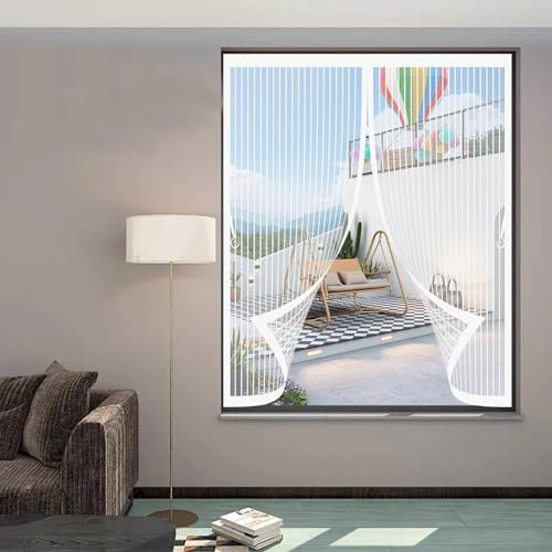 Fliegengitter Magnetvorhang 82x40cm(W x H) Anpassbar, Lichtdurchlässig, Einfache Montage, Selbstschließend, Insektenschutz Vorhang Fenster für Fenster, Zimmertür, Veranda, Weiß