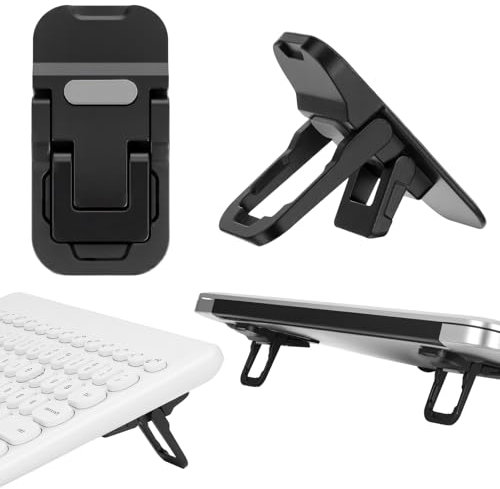 EupHHonycs 2 PCS Zinc Alloy Mini Foldable Laptop Stand for Desk, Portable Computer Keyboard Riser with 2 Adjustable Angles, Self-Adhesive Invisible Laptop Riser, Mini Metal Laptops Feet Lifter, Black