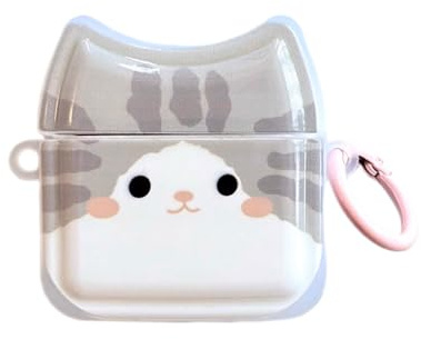 Schutzhülle für AirPods Pro, lächelnde graue Katze, niedliches Katzengesicht, weiche TPU-Silikonhülle, Schutzhülle für AirPods Pro 2, stoßfeste Schutzhülle für iPod-Ohrhörer