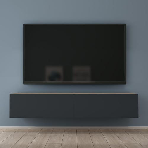 Mai & Mai Mobile TV 160x40,2x30cm, Marrone chiaro+Antracite opaco | Mobile TV per Televisore, Armadietto per TV Basso Soft-close con Ante per Soggiorno, Camera da Letto Fernsehschrank02
