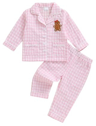 Carolilly Ensemble Pyjama Noël Enfant Bébé Garçon Fille en Carreaux, Chemise à Manches Longues et Pantalon avec Motifs de Noël