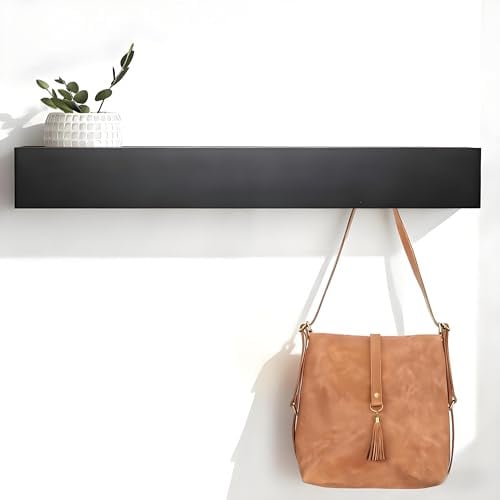 HSUYUN Wandgarderobe mit Ablage, Versteckte Wandmontage Kleiderhaken Wand, 60cm Garderobenhaken, Wandgarderobe Schwarz mit 7 Haken für Wohnzimmer, Flur und Schlafzimmer