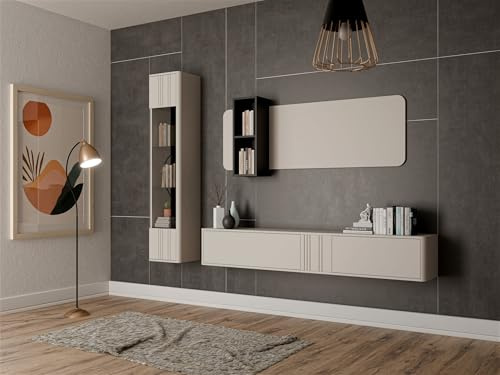 Generisch Philippe Wohnwand, Modern, Beige/Kaschmir, 225x30 cm, 69 kg, Wandmontage, Montage erforderlich, Rechteckig, Mit Bauanleitung, Push-to-Open System