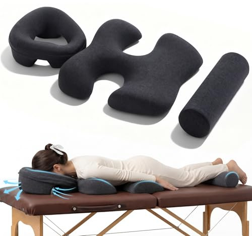 Foilswirl Breast Pillow, Massage Face Down Pillow and Footrest Set, Massage Bolster for Sleeping with Memory Foam Support & Non-Slip Bottom, Home Head, Chest and Foot Cushion for Spa, Bed(Dark Gray)