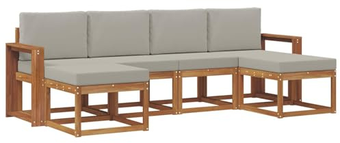 vidaXL Outdoor-Sofagarnitur mit Kissen 6 pcs Natürlich und Hellgrau, Moderne Outdoor-Sofa Set, langlebige Gartenmöbel, stylische Pool Lounge, vielseitige Sitzmöbel