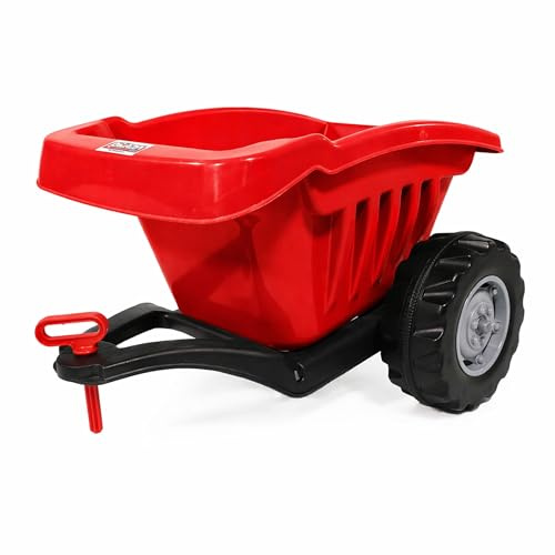 Lemodo, Wagen für Kindertraktor, 35 kg belastbar, ab 3 Jahren, Kindertraktor-Anhänger, Transportanhänger aus Kunststoff, große Räder, für Garten, Hof und draußen, Sand, Laub, Steine (Anhänger rot)