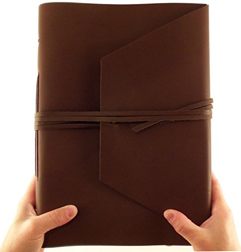 Großes Expeditions-Tagebuch, echtes Leder, mit Geschenkbox, 380 Seiten, 22,9 x 30,5 cm, Vintage-Stil, Dunkelbraun