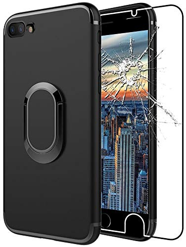 ebestStar - Coque pour iPhone 7, iPhone 8 Apple, Etui Protection Silicone Anneau Support, Rotatif 360, Noir + Verre Trempé