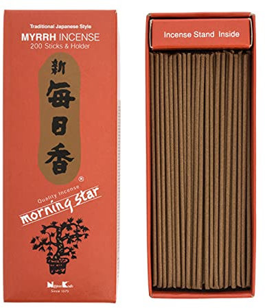 Nippon Kodo Morning Star Myrrhe Räucherstäbchen im japanischen Stil mit 200 Riegeln, inkl. Räucherstäbchenhalter