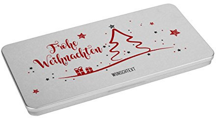 Herz & Heim® Geschenk-Metallbox mit Namensaufdruck zu Weihnachten für Gutscheine (Frohe Weihnachten)