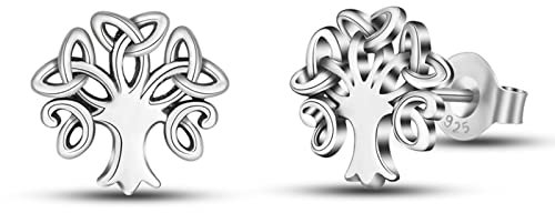 INFUSEU Orecchini Albero Della Vita, Triangolo Celtico in Argento Sterling Collana Con Nodo A Trinità Gioielli Di Buona Fortuna Per Le Ragazze Irlandesi Regali Per Ragazze