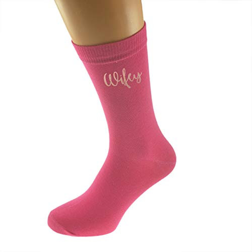 Cute Rose Gold Print Wifey Design Hot Pink Socks UK Size 3.5-7.5