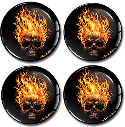 Biomar Labs® 4 x 50mm Aufkleber 3D Silikon Totenkopf Schädel Skull Für Radkappen Nabenkappen Radnabendeckel Rad-Aufkleber Nabendeckel A 4550